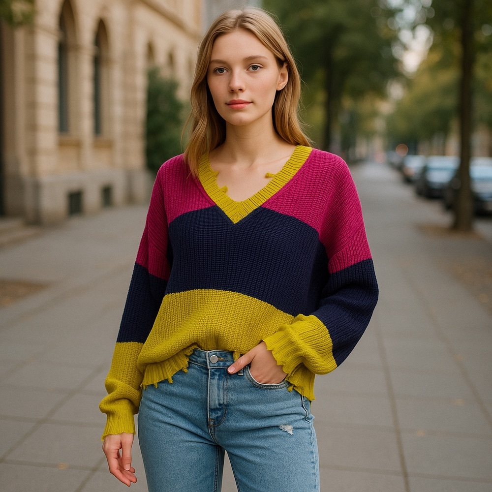 NWT BAND OF GYPSIES Colorblock Distressed Sweater